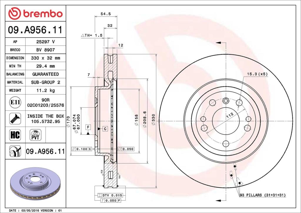 Disques de frein BREMBO ref. 09.A956.11