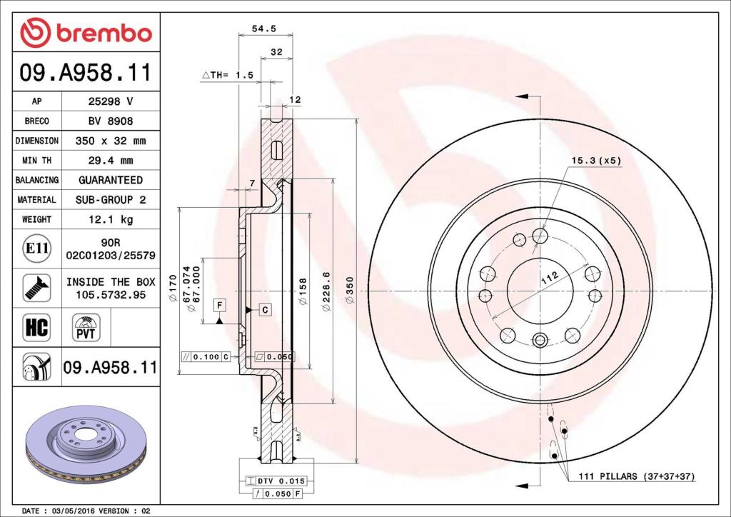 Disques de frein BREMBO ref. 09.A958.11