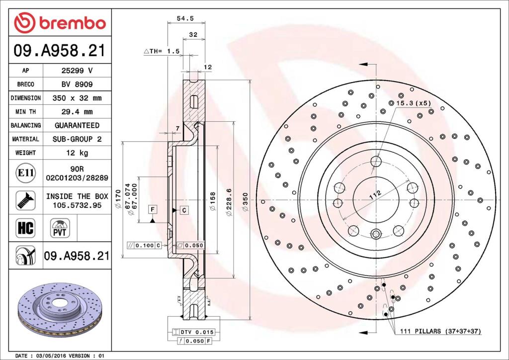 Discos de freno BREMBO ref. 09.A958.21