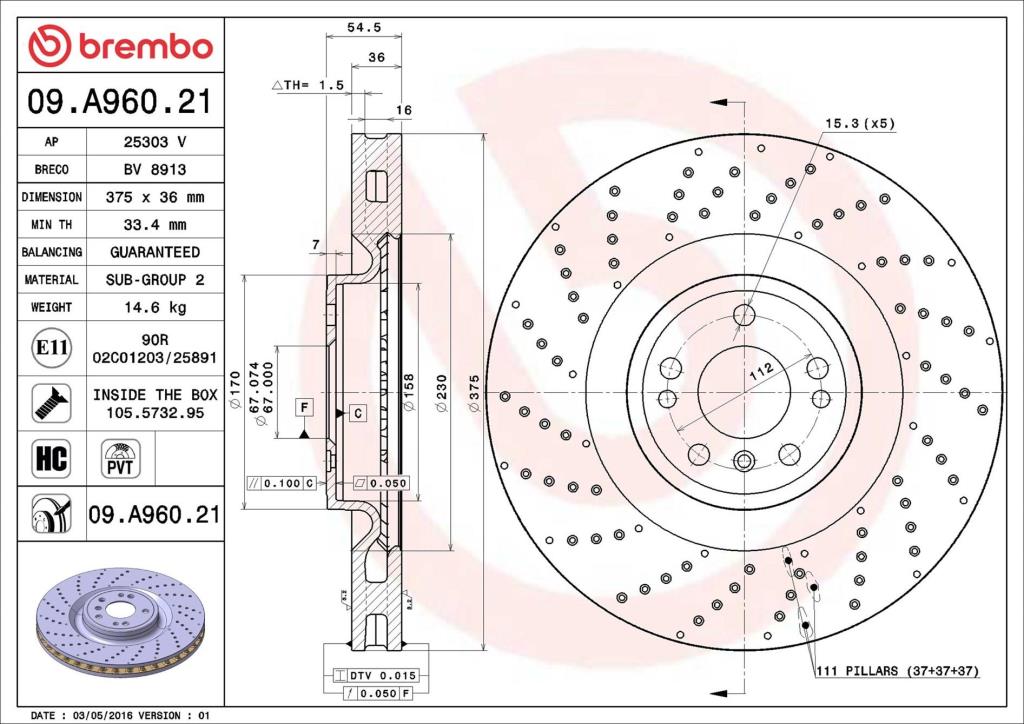 Discos de freno BREMBO ref. 09.A960.21