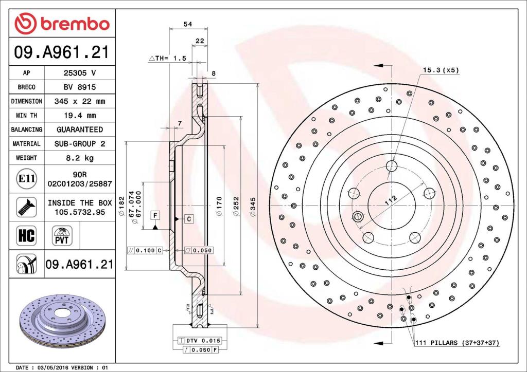Discos de freno BREMBO ref. 09.A961.21