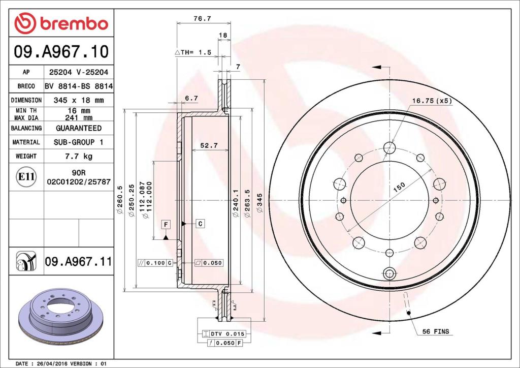 Disques de frein BREMBO 09.A967.11