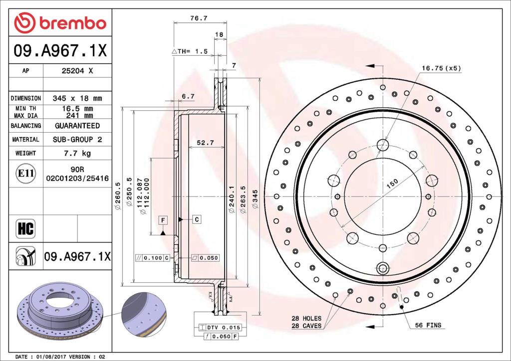 Disques de frein BREMBO 09.A967.1X