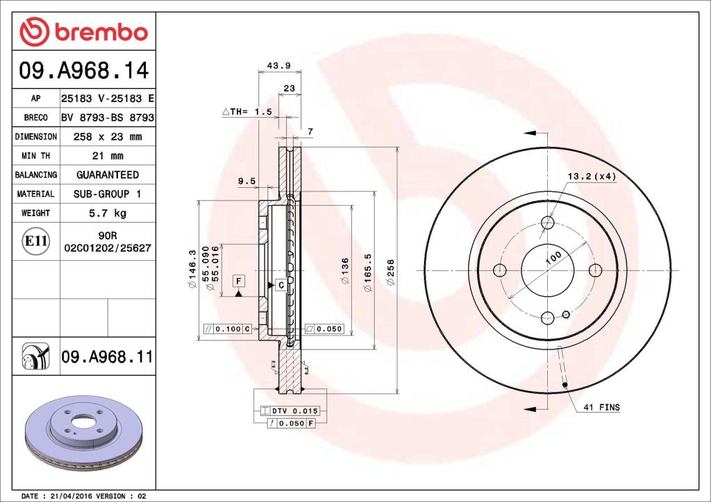 Discos de freno BREMBO ref. 09.A968.11
