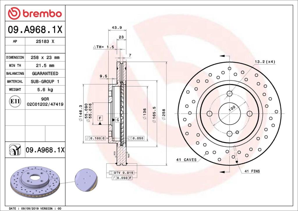 Disques de frein BREMBO ref. 09.A968.1X
