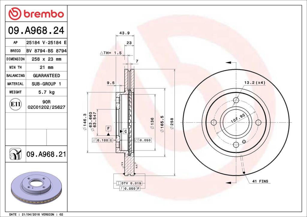 Discos de freno BREMBO ref. 09.A968.24