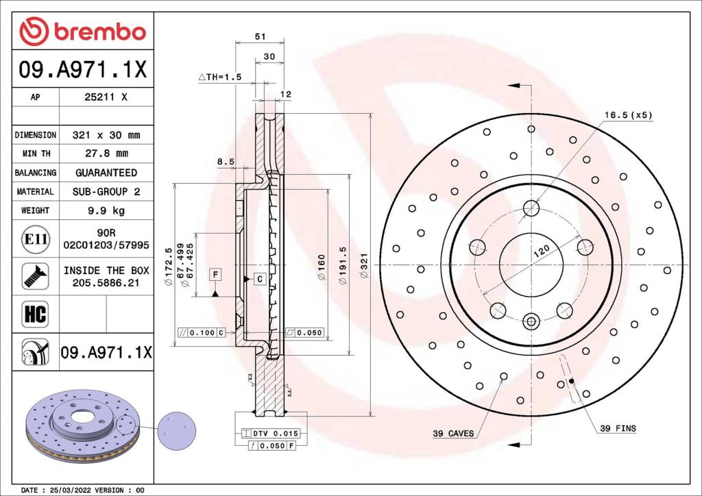 Discos de freno BREMBO ref. 09.A971.1X