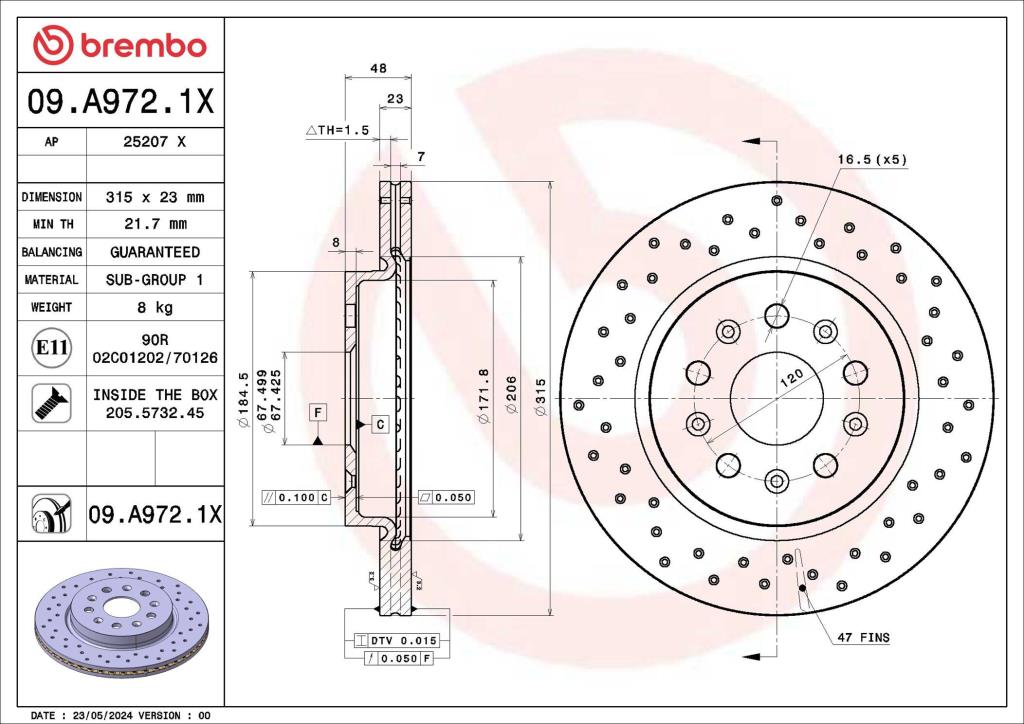 Disques de frein BREMBO ref. 09.A972.1X
