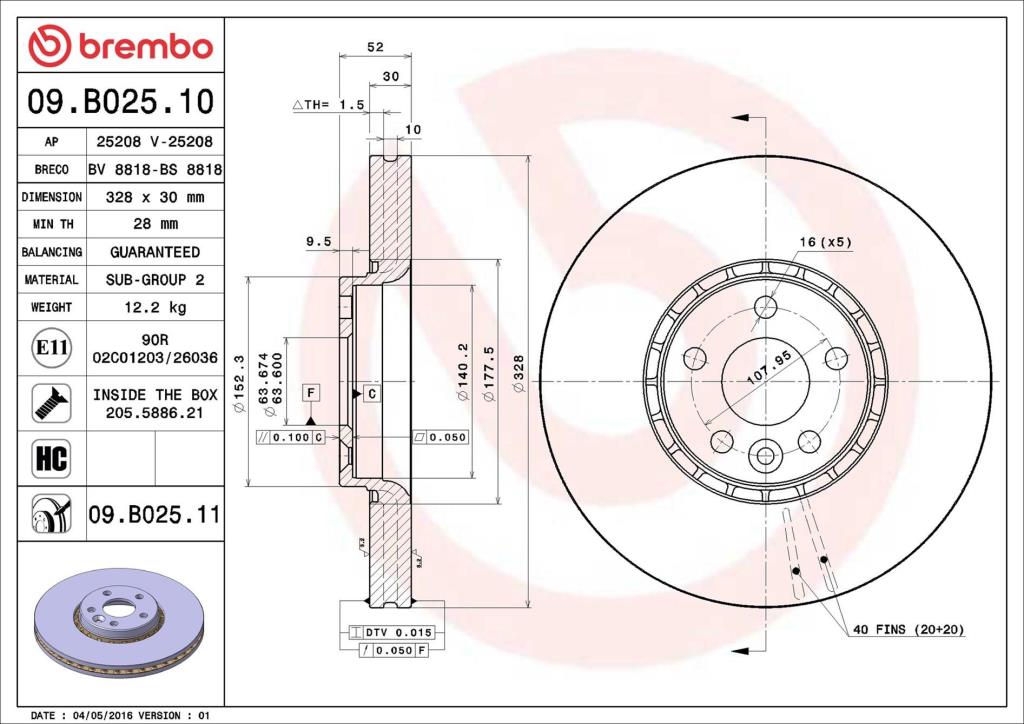 Discos de freno BREMBO ref. 09.B025.11