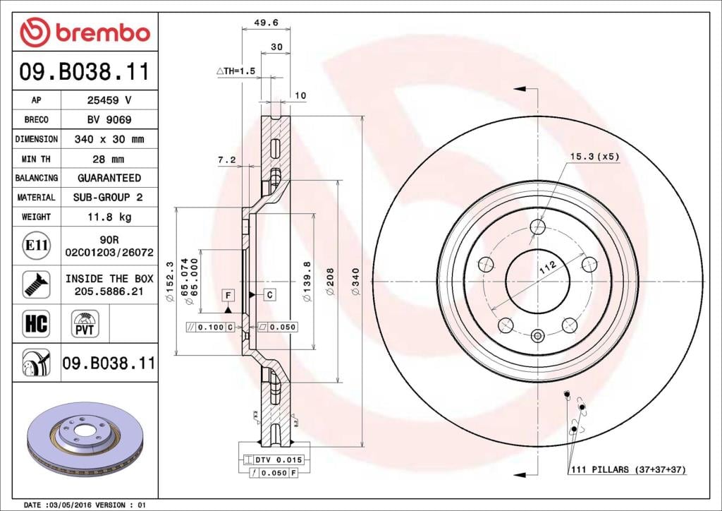 Discos de travão BREMBO 09.B038.11