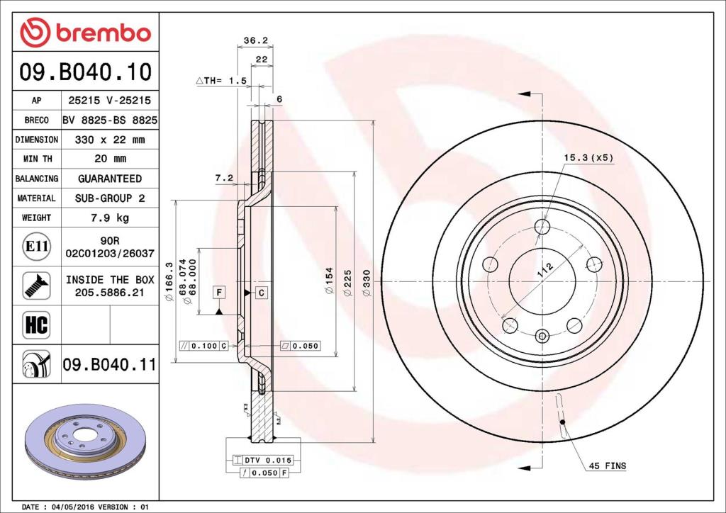 Disques de frein BREMBO 09.B040.11