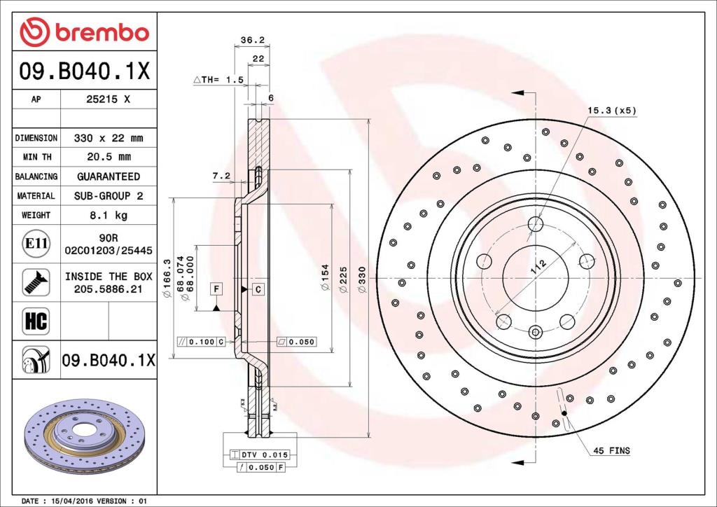 Disques de frein BREMBO 09.B040.1X