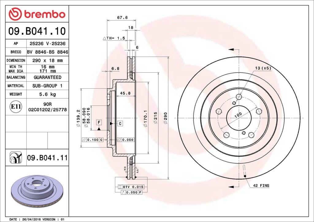 Disques de frein BREMBO 09.B041.11