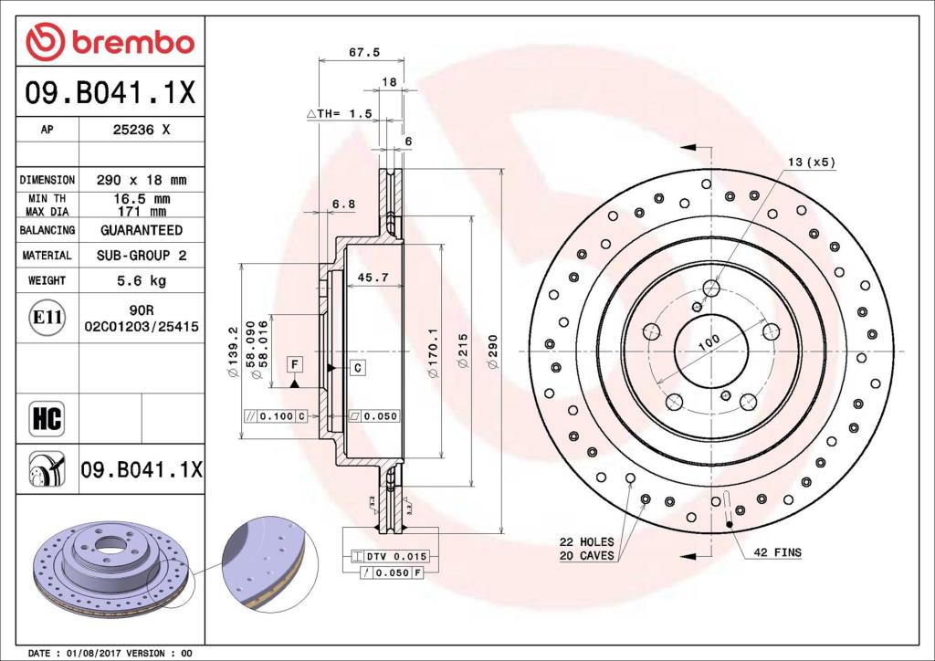 Discos de travão BREMBO ref. 09.B041.1X