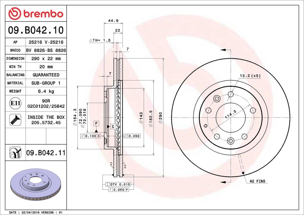 Discos de travão BREMBO 09.B042.11