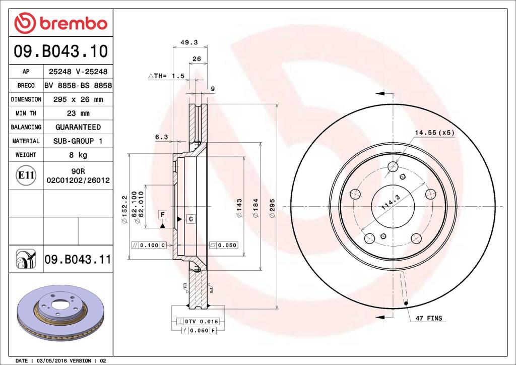 Disques de frein BREMBO ref. 09.B043.11
