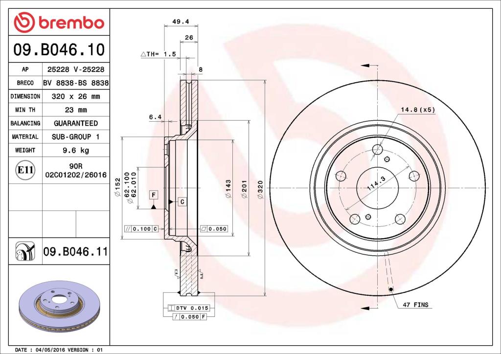 Disques de frein BREMBO 09.B046.11