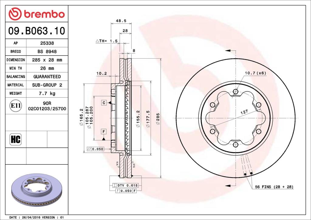 Discos de freno BREMBO ref. 09.B063.10