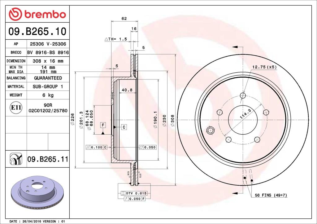 Disques de frein BREMBO 09.B265.11