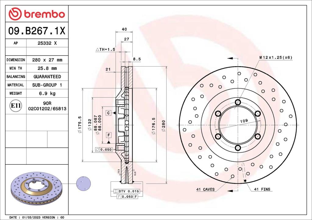 Disques de frein BREMBO 09.B267.1X
