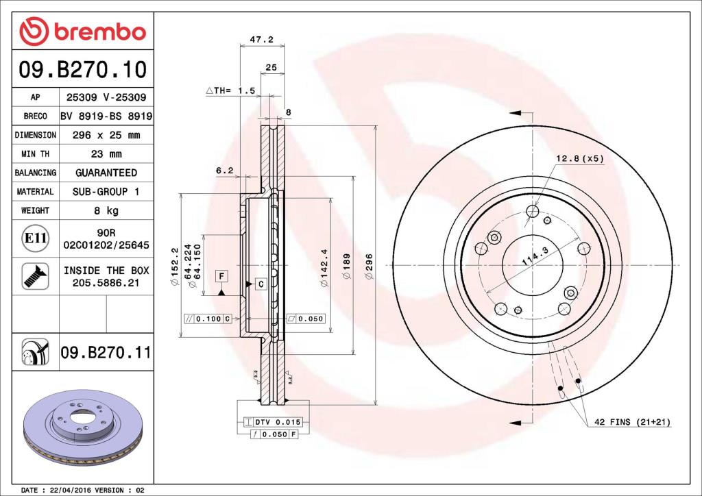 Discos de travão BREMBO 09.B270.11