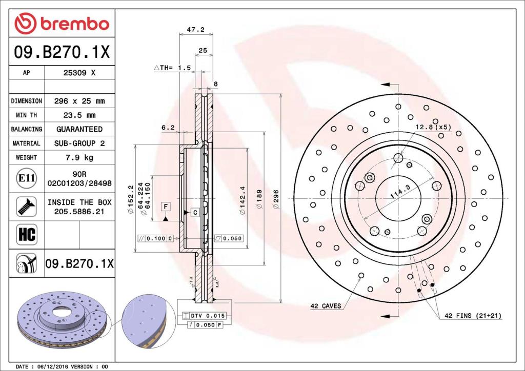 Discos de travão BREMBO ref. 09.B270.1X