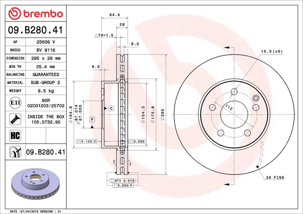 Discos de freno BREMBO ref. 09.B280.41