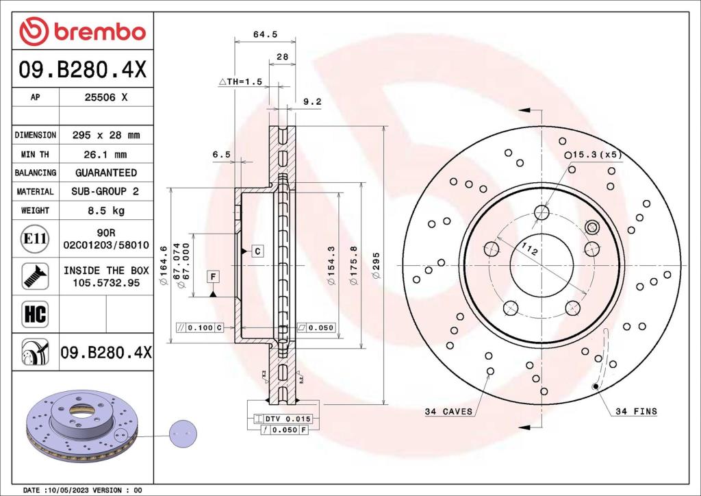 Disques de frein BREMBO 09.B280.4X