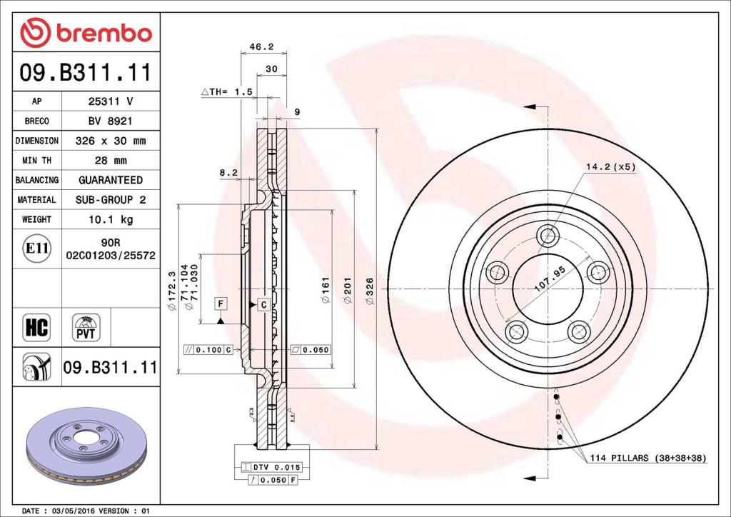 Disques de frein BREMBO ref. 09.B311.11