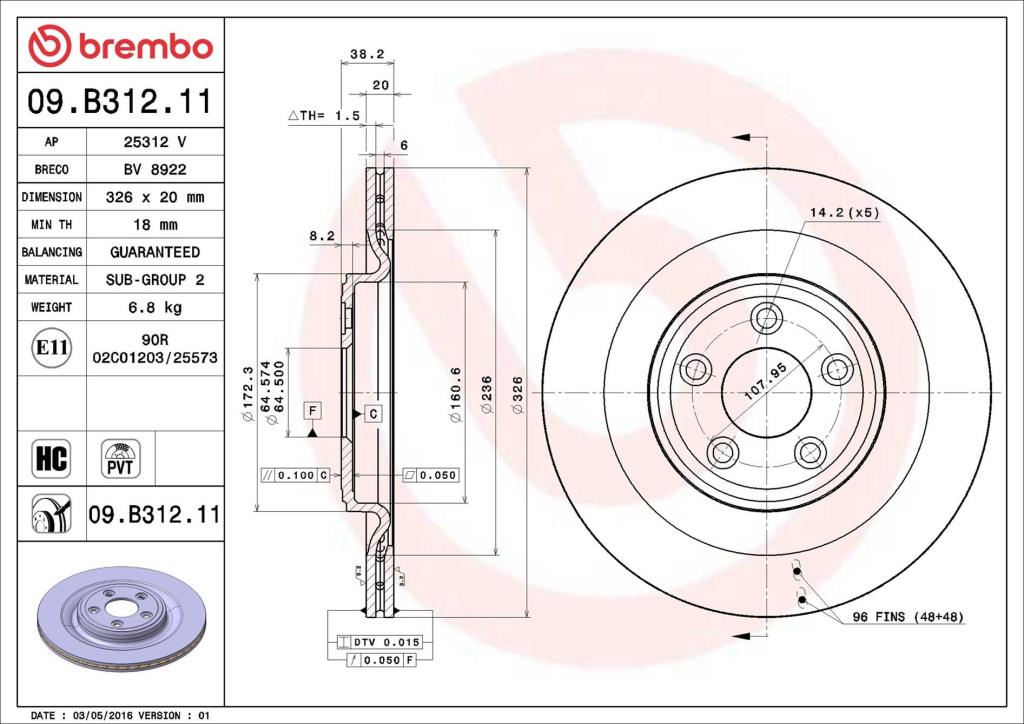 Discos de freno BREMBO ref. 09.B312.11