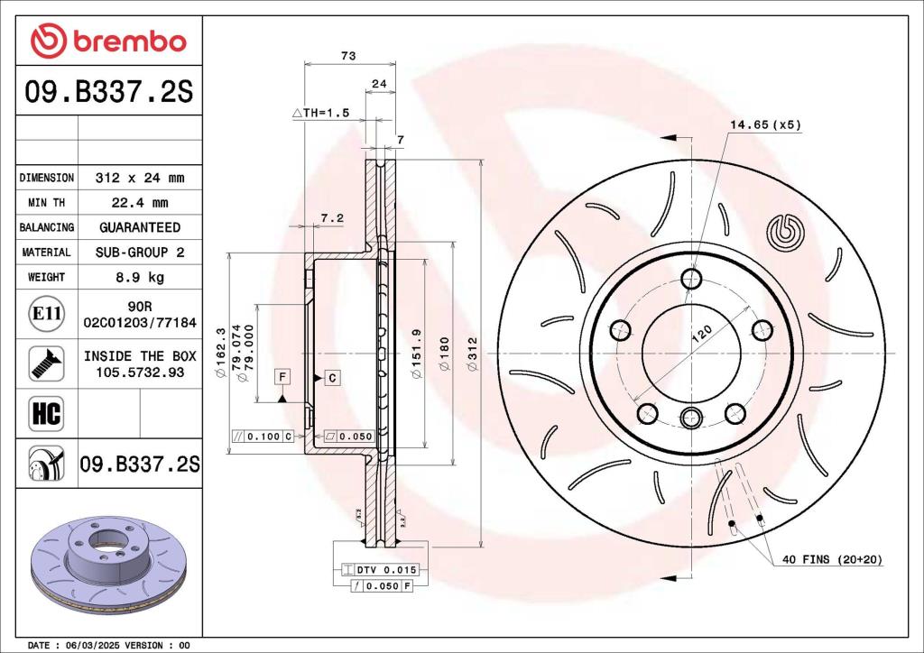Discos de travão BREMBO ref. 09.B337.2S