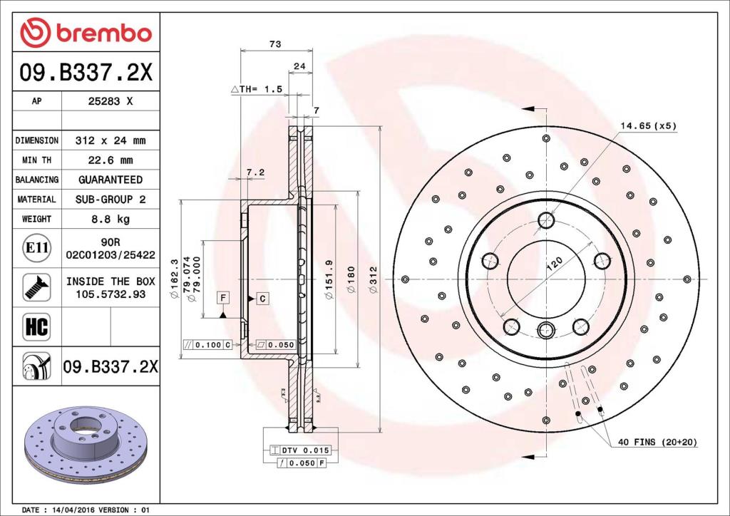 Disques de frein BREMBO ref. 09.B337.2X