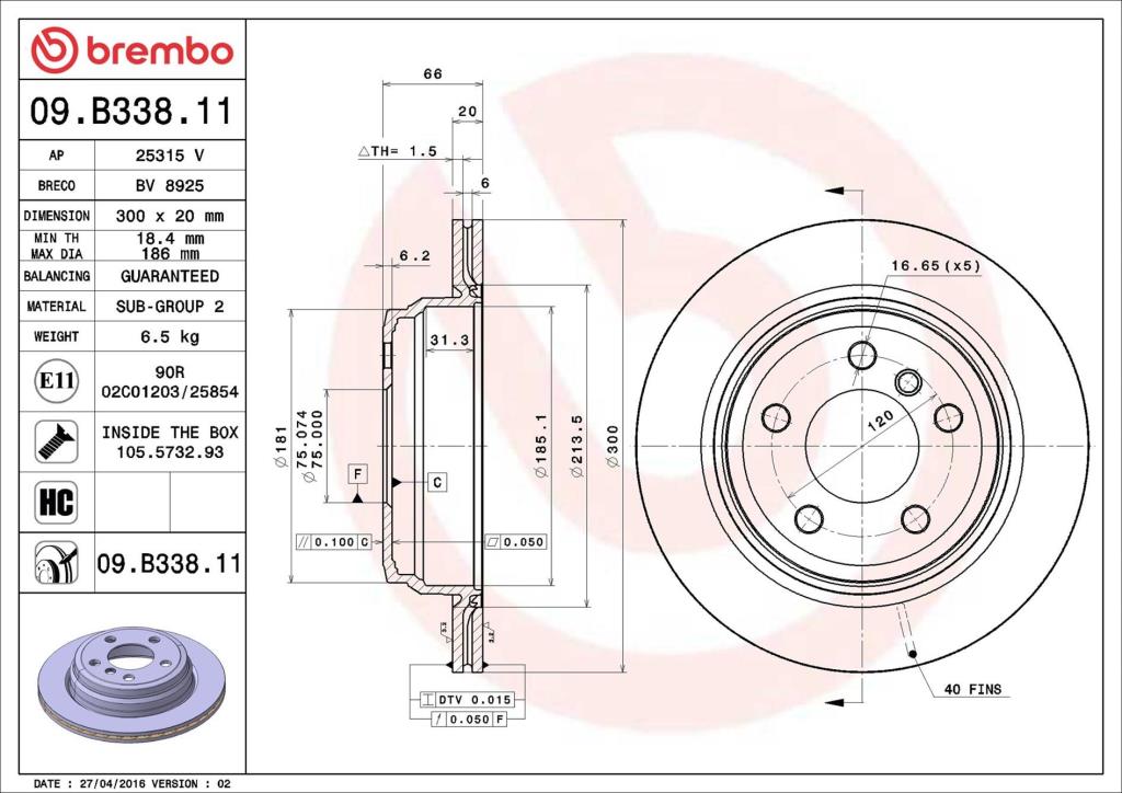 Discos de freno BREMBO ref. 09.B338.11
