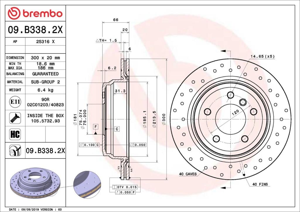Disques de frein BREMBO 09.B338.2X