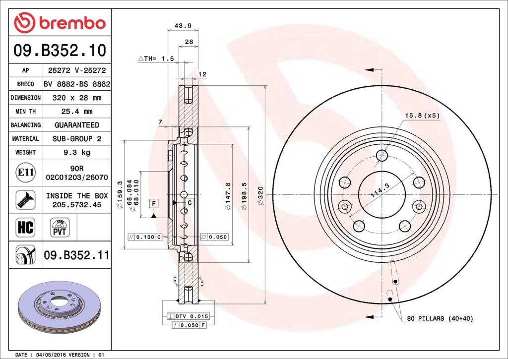 Discos de freno BREMBO ref. 09.B352.11