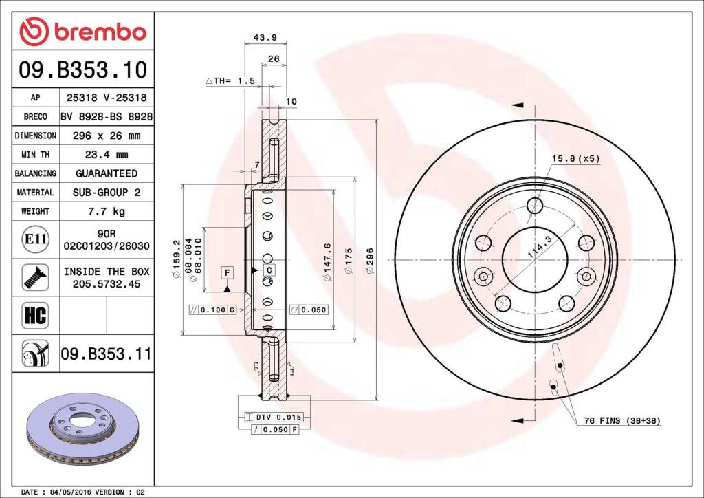 Discos de freno BREMBO ref. 09.B353.11