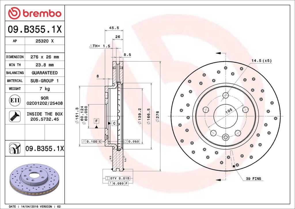 Discos de freno BREMBO ref. 09.B355.1X