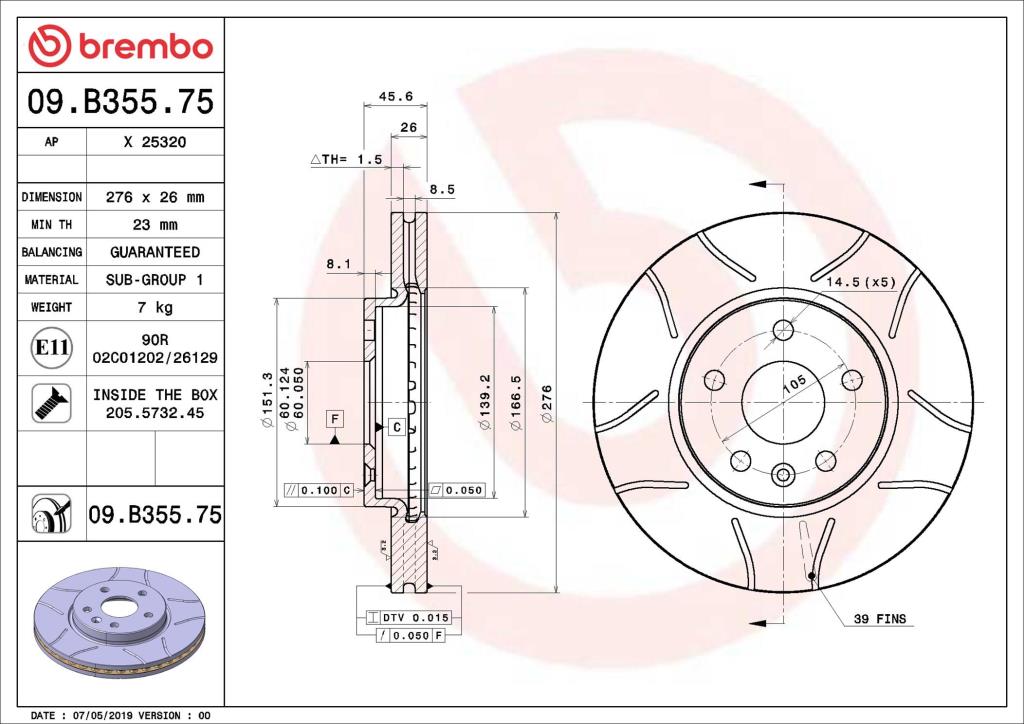 Discos de freno BREMBO ref. 09.B355.75