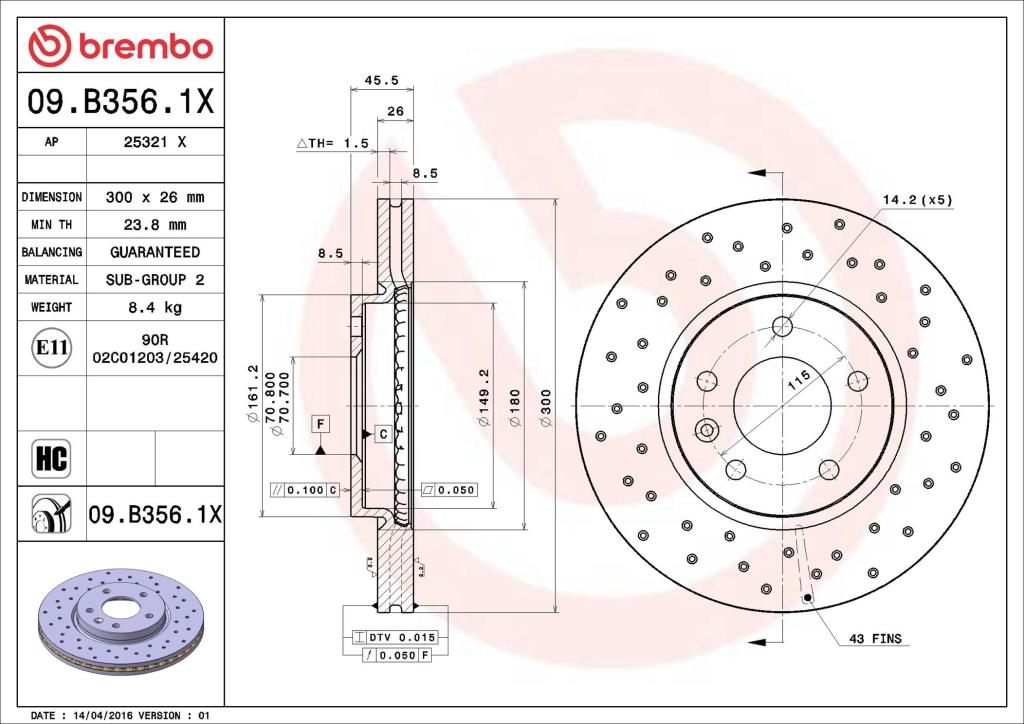 Discos de freno BREMBO ref. 09.B356.1X