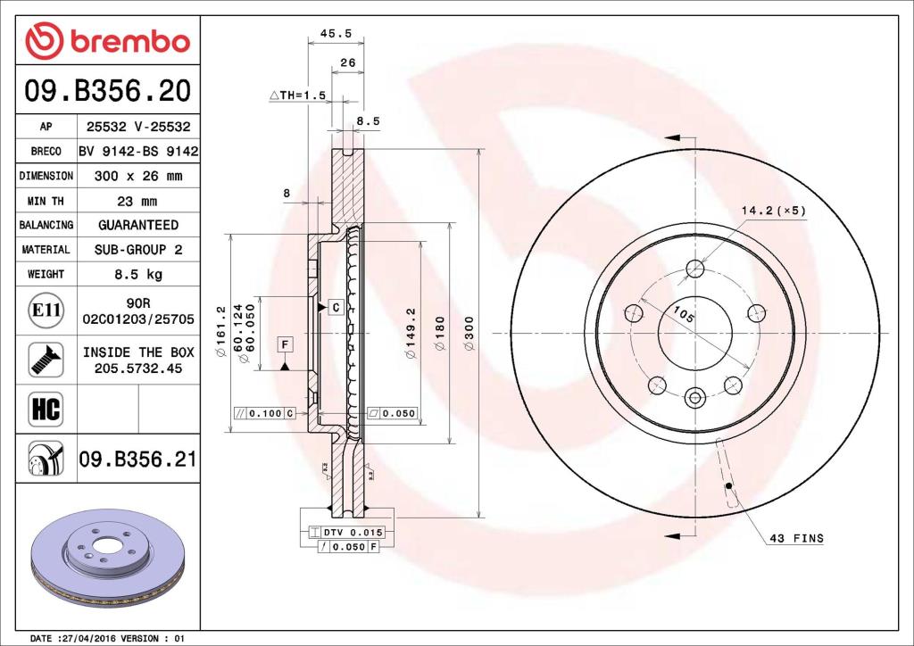 Discos de freno BREMBO ref. 09.B356.21