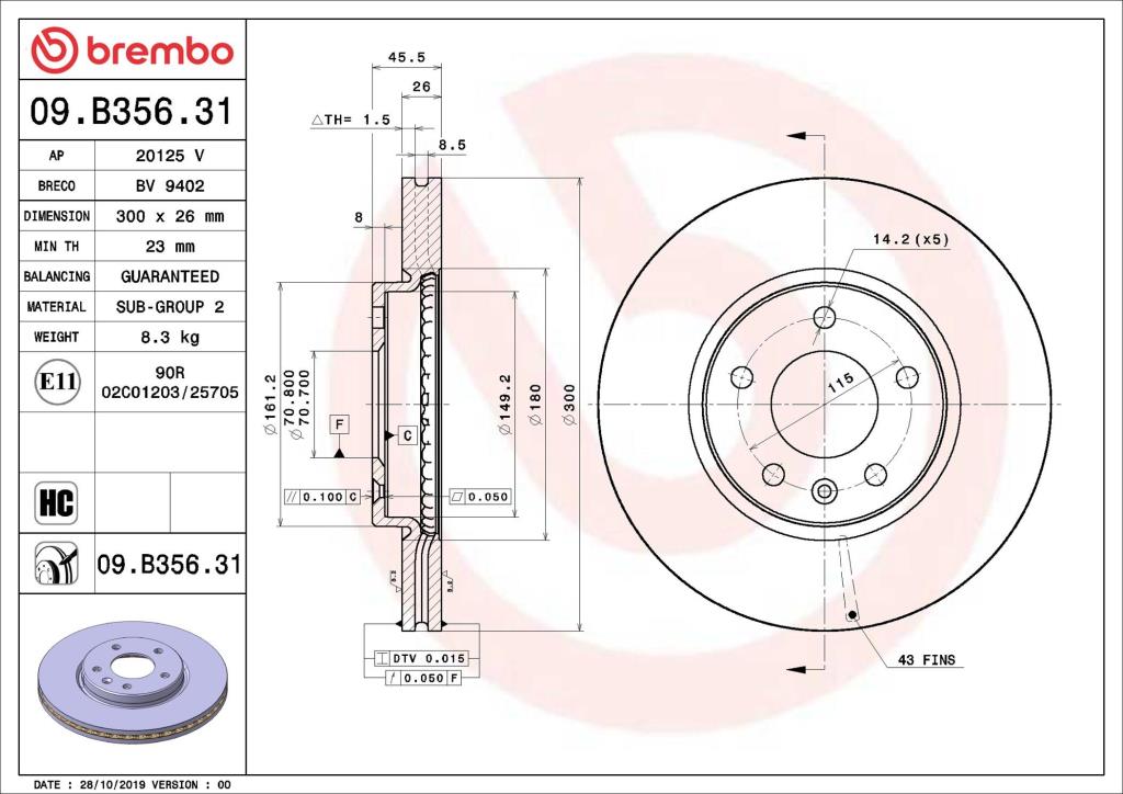 Discos de travão BREMBO ref. 09.B356.31