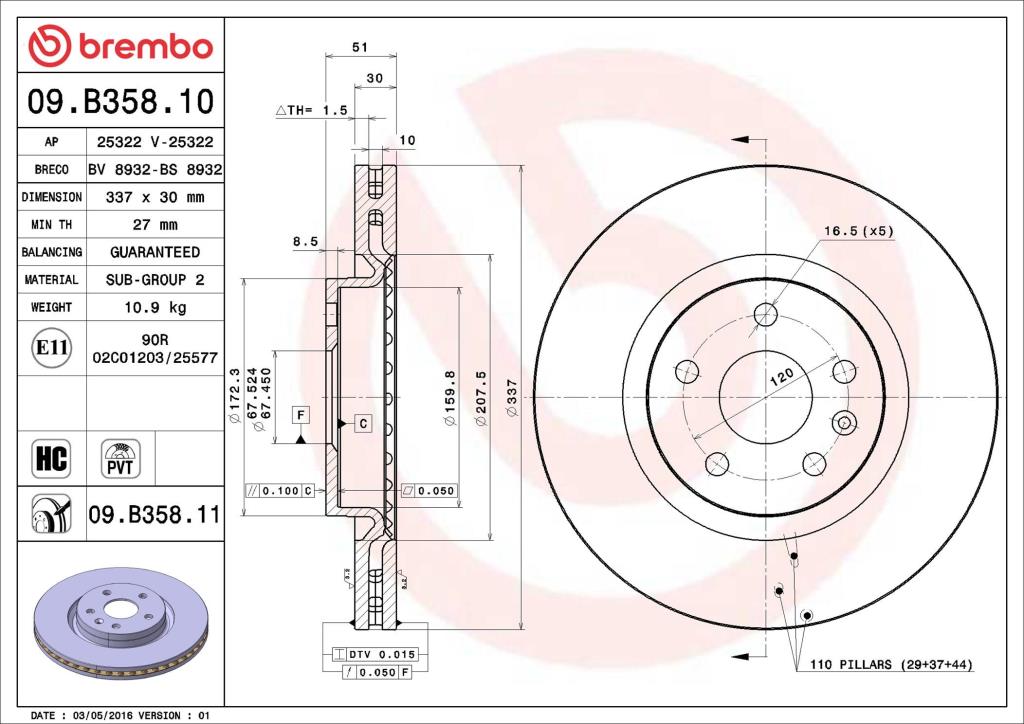 Discos de travão BREMBO ref. 09.B358.11
