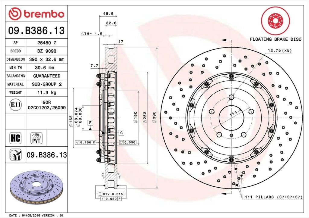 Discos de freno BREMBO ref. 09.B386.13