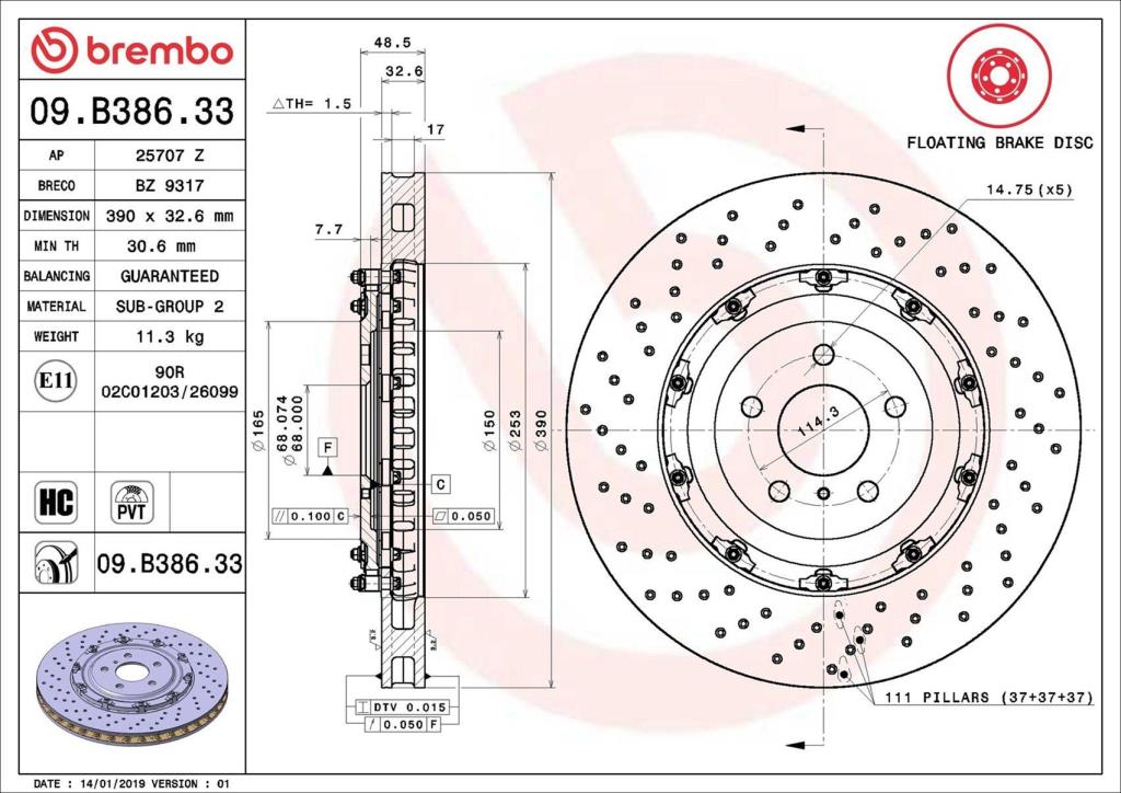 Disques de frein BREMBO 09.B386.33