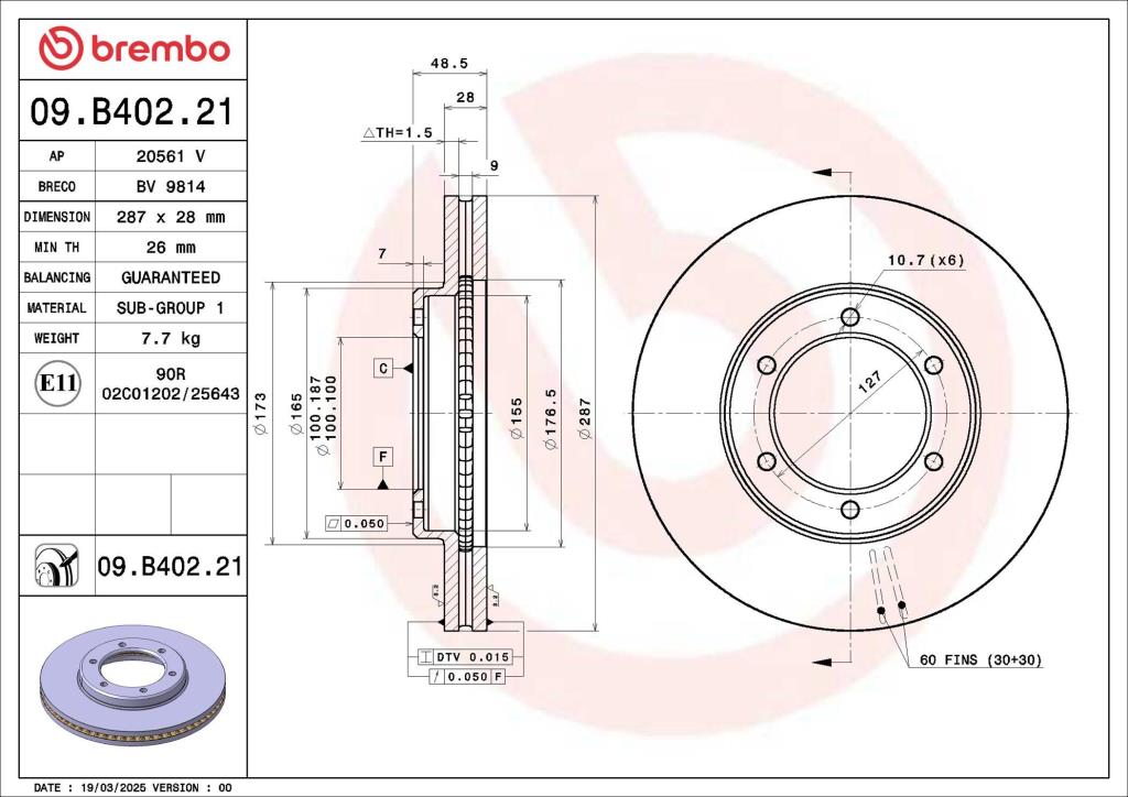Disques de frein BREMBO 09.B402.21