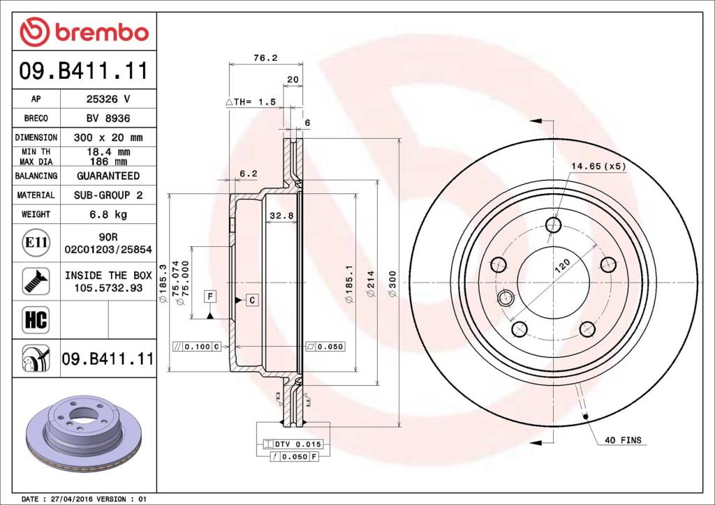 Discos de travão BREMBO ref. 09.B411.11