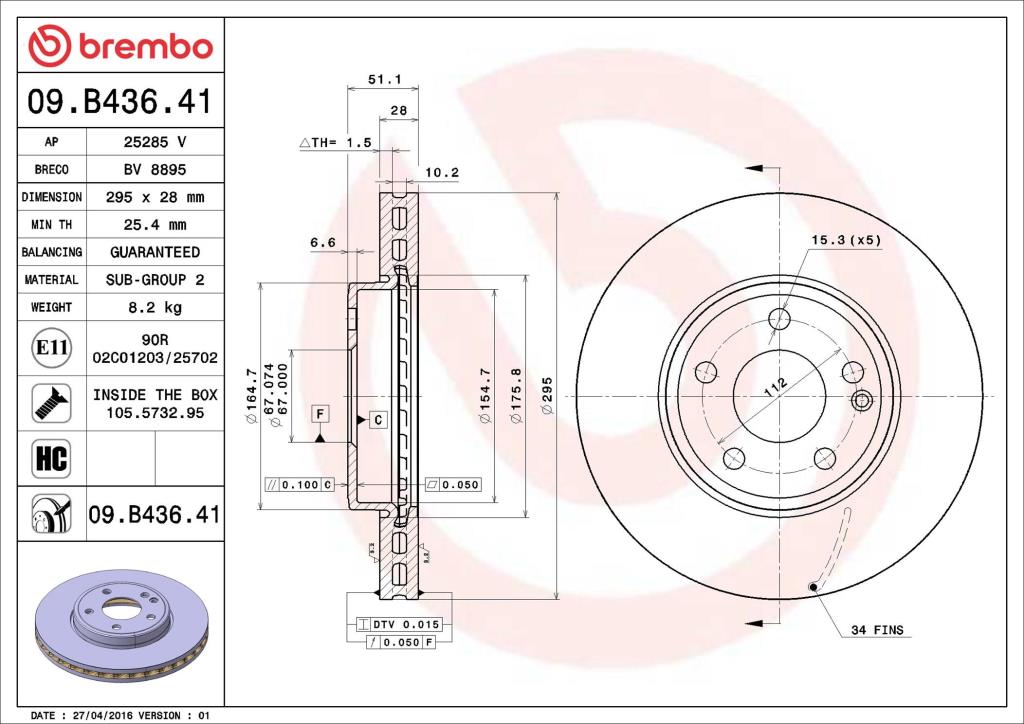 Discos de freno BREMBO ref. 09.B436.41