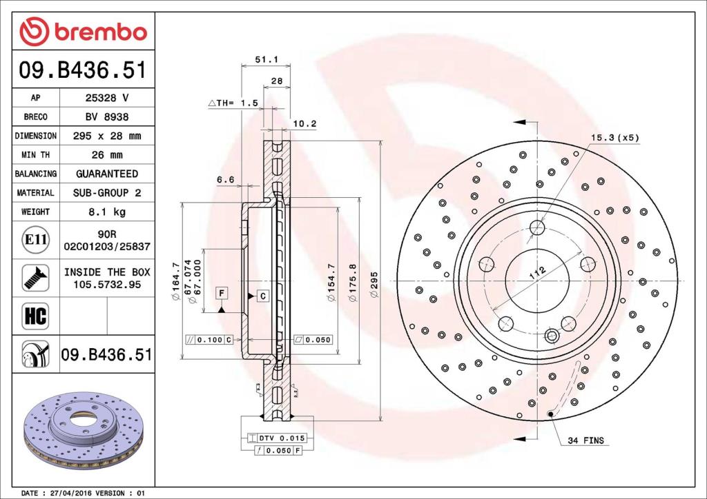 Discos de freno BREMBO ref. 09.B436.51