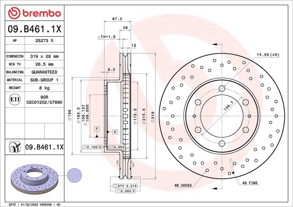 Discos de freno BREMBO ref. 09.B461.1X
