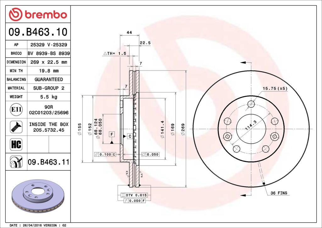 Disques de frein BREMBO 09.B463.10